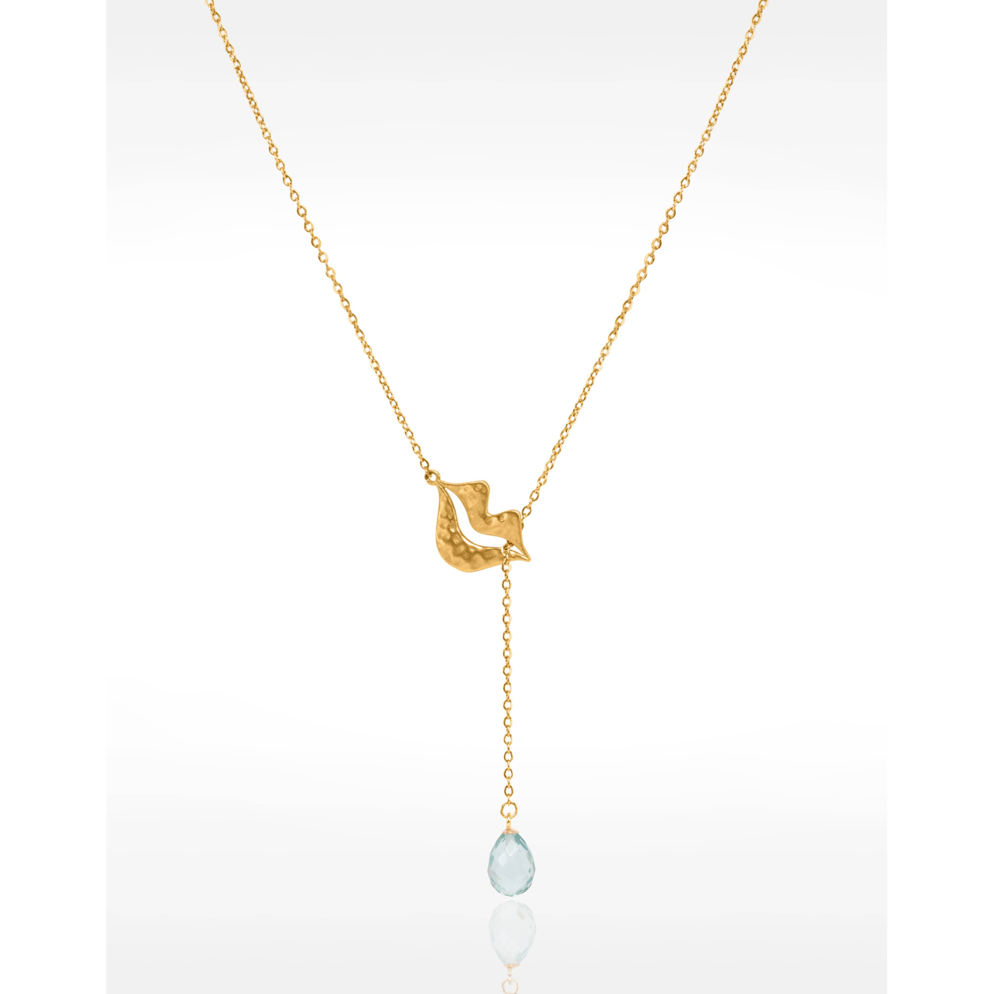 Gold-plated stainless steel tie necklace with aquamarine briolette - HÉRA| Gloria Balensi