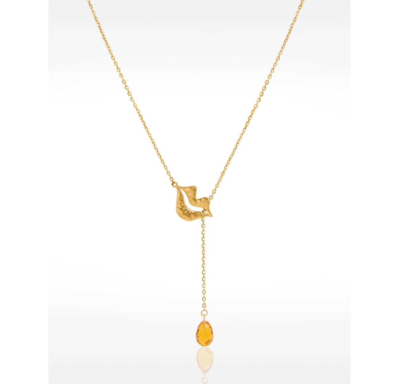 Collier Cravate en acier inoxydable doré, citrine briolette - HÉRA