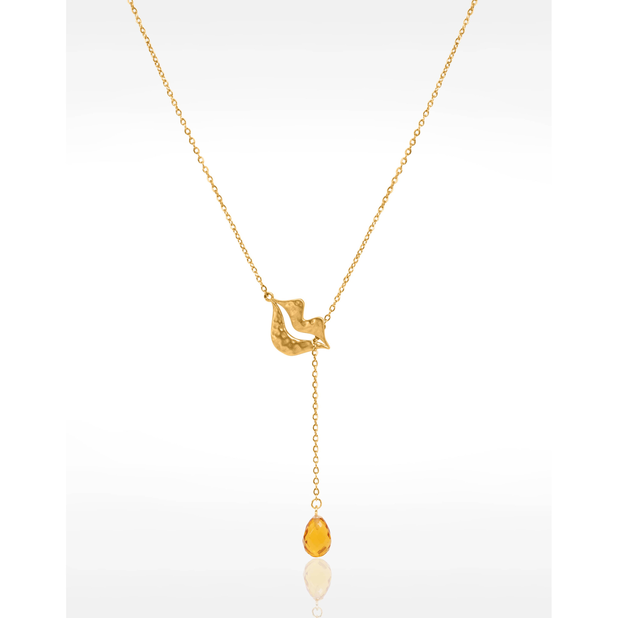 Collier Cravate en acier inoxydable doré, Citrine briolette - HÉRA | Gloria Balensi