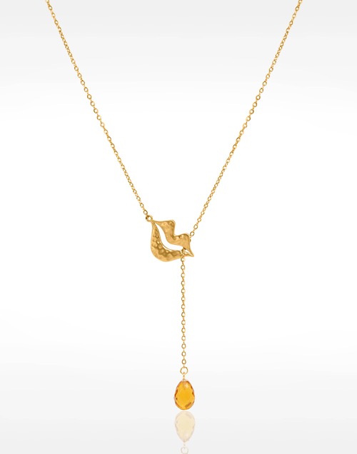 Collier Cravate en acier inoxydable doré, Citrine briolette - HÉRA | Gloria Balensi