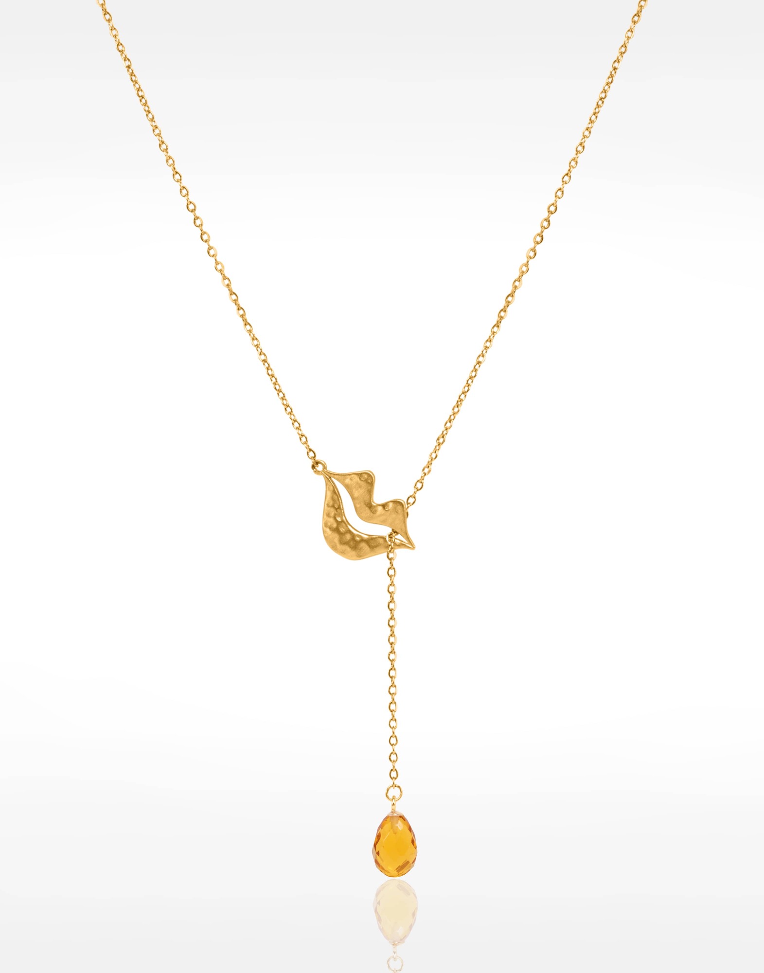 Gold-plated stainless steel tie necklace with briolette Citrine - HÉRA| Gloria Balensi