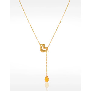 Collier Cravate en acier inoxydable doré, citrine briolette - HÉRA