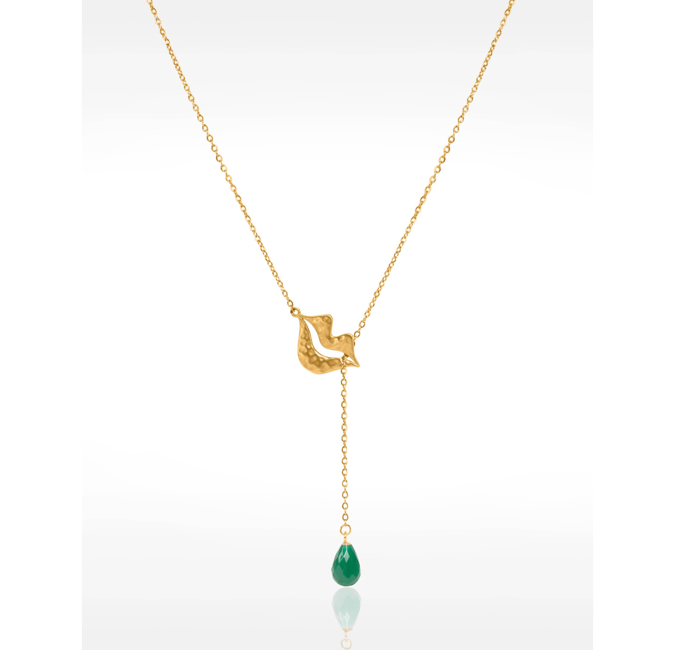 Collier Cravate en acier inoxydable doré, Onyx vert  briolette - HÉRA | Gloria Balensi