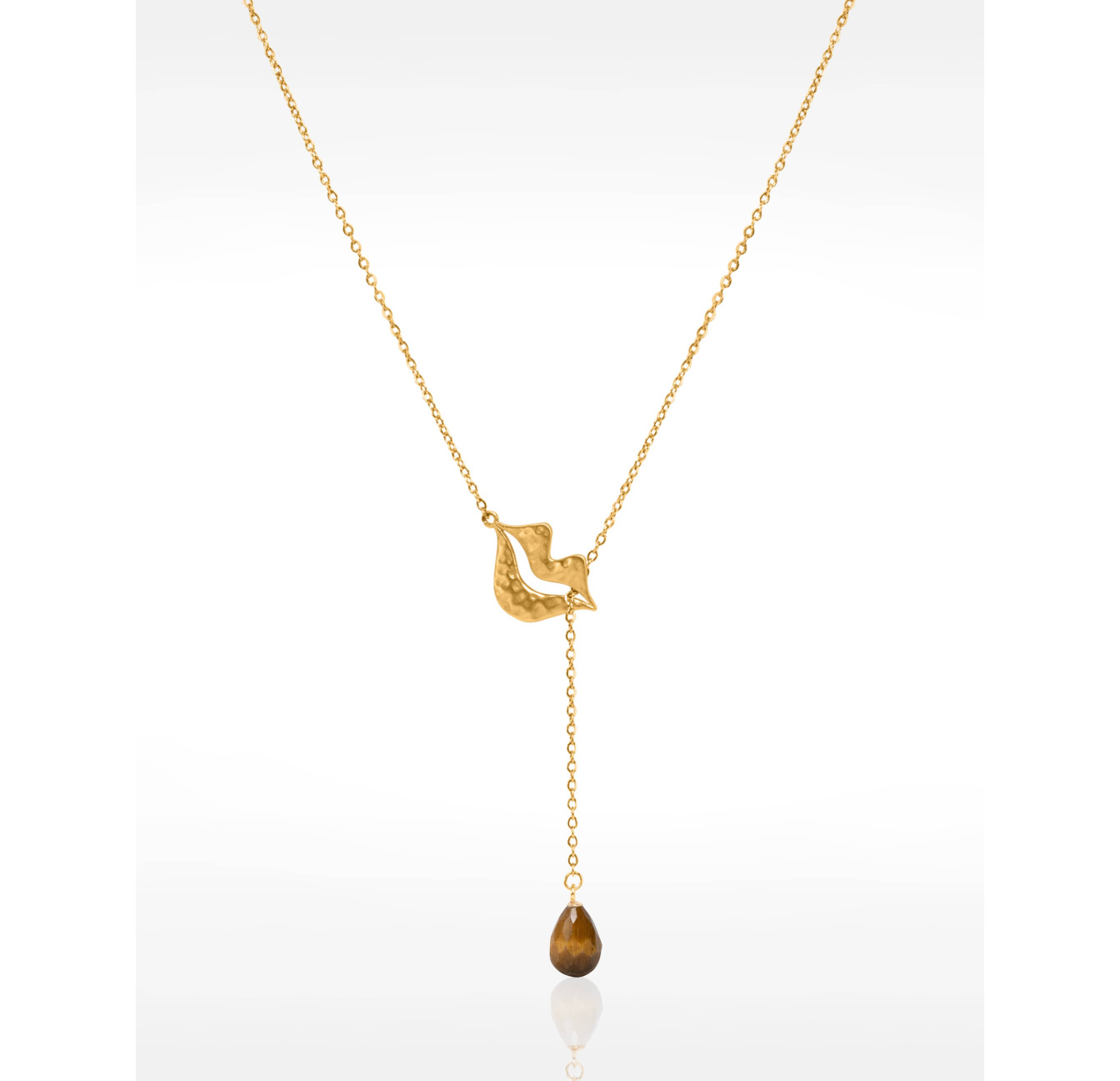 Collier Cravate en acier inoxydable doré, Oeil de tigre  briolette - HÉRA | Gloria Balensi