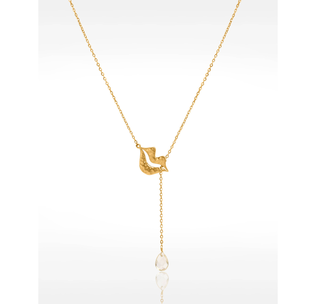 Collier Cravate en acier inoxydable doré, Quartz jaune poire - HÉRA