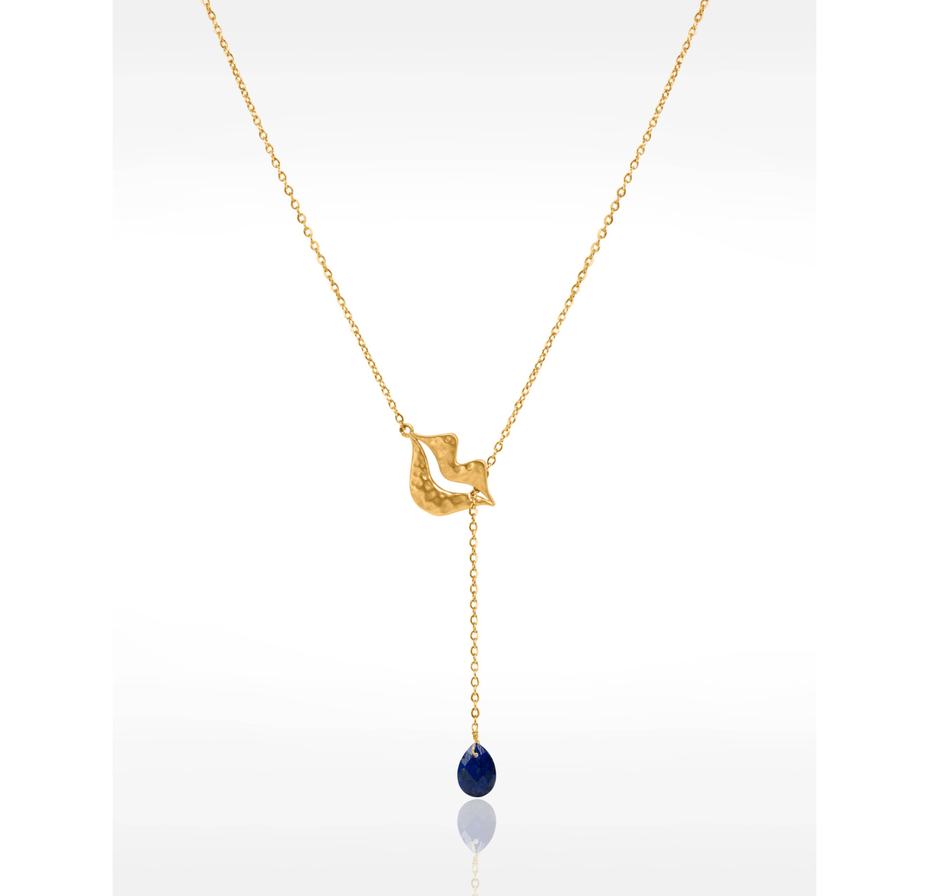 Collier Cravate en acier inoxydable doré, Lapis lazuli poire - HÉRA