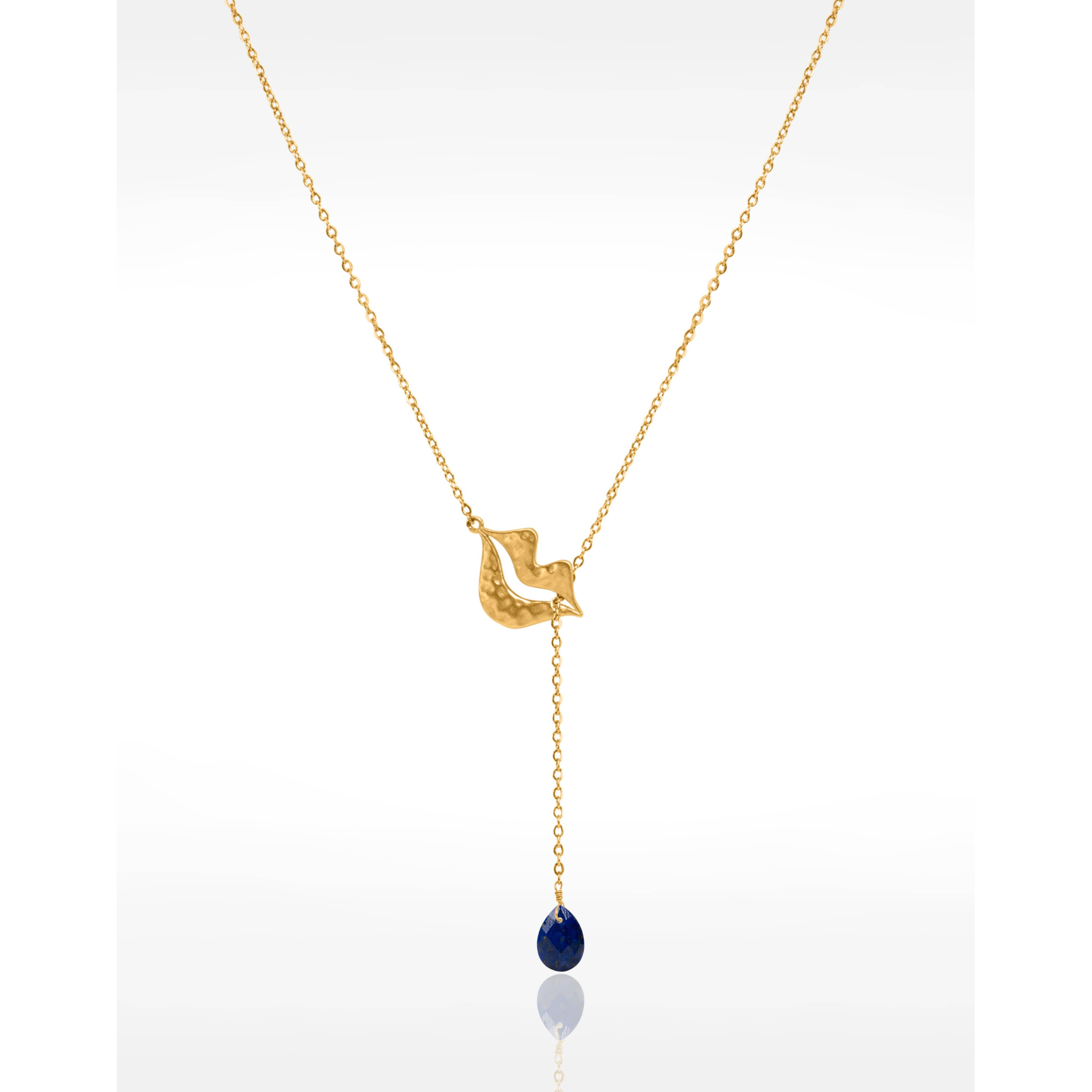 Collier Cravate en acier inoxydable doré, Lapis lazuli poire - HÉRA | Gloria Balensi