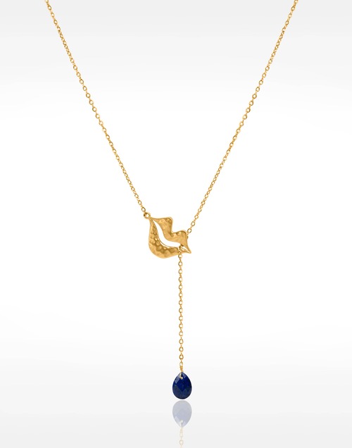 Collier Cravate en acier inoxydable doré, Lapis lazuli poire - HÉRA | Gloria Balensi