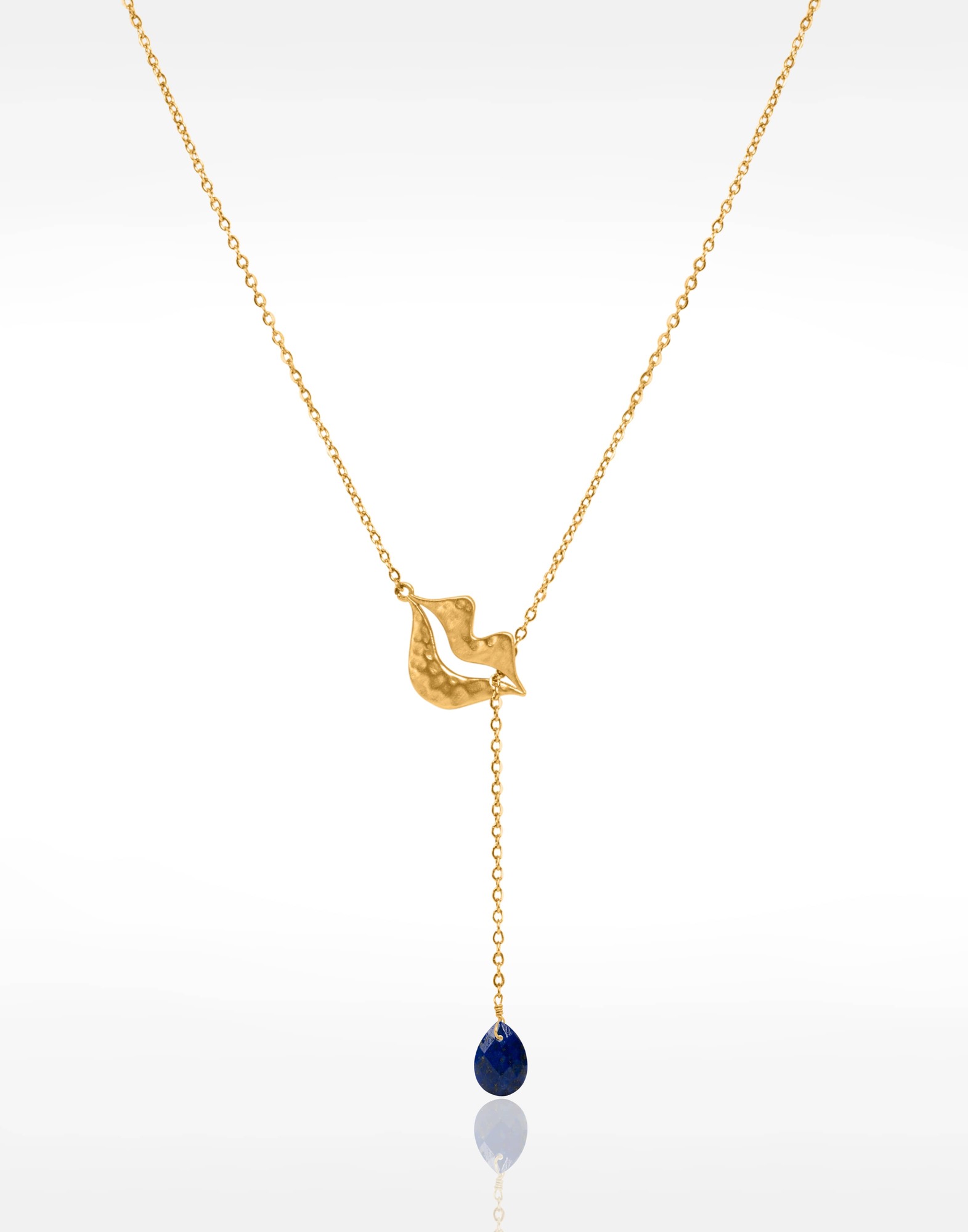 Gold-plated stainless steel tie necklace with Lapis lazuli pear - HÉRA | Gloria Balensi