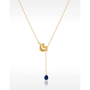 Collier Cravate en acier inoxydable doré, Lapis lazuli poire - HÉRA