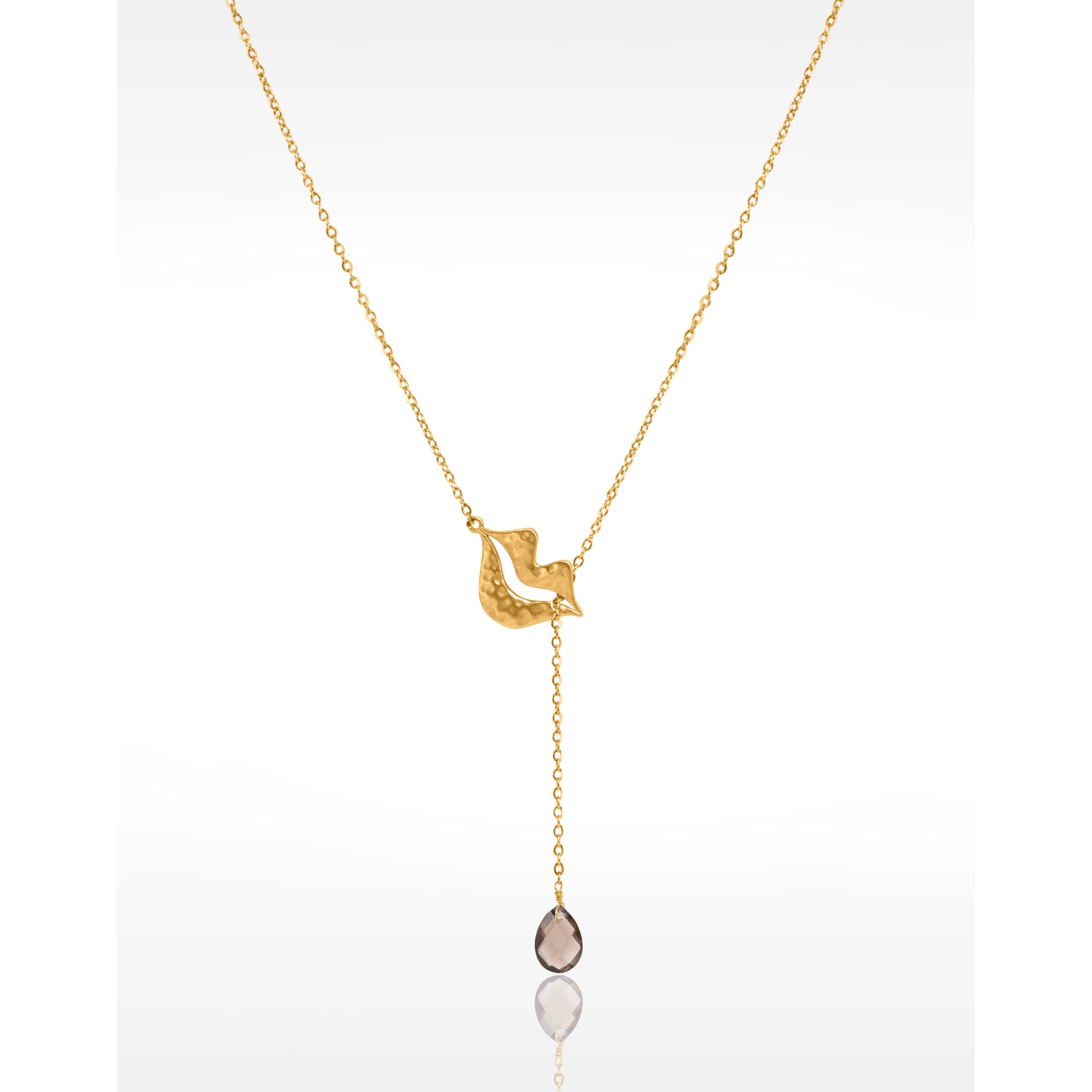 Collier Cravate en acier inoxydable doré, quartz fumé poire - HÉRA | Gloria Balensi