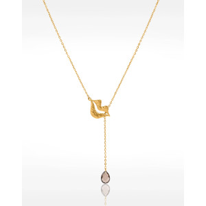 Collier Cravate en acier inoxydable doré, quartz fumé poire - HÉRA