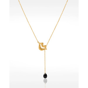 Collier Cravate en acier inoxydable doré, Onyx noir poire - HÉRA