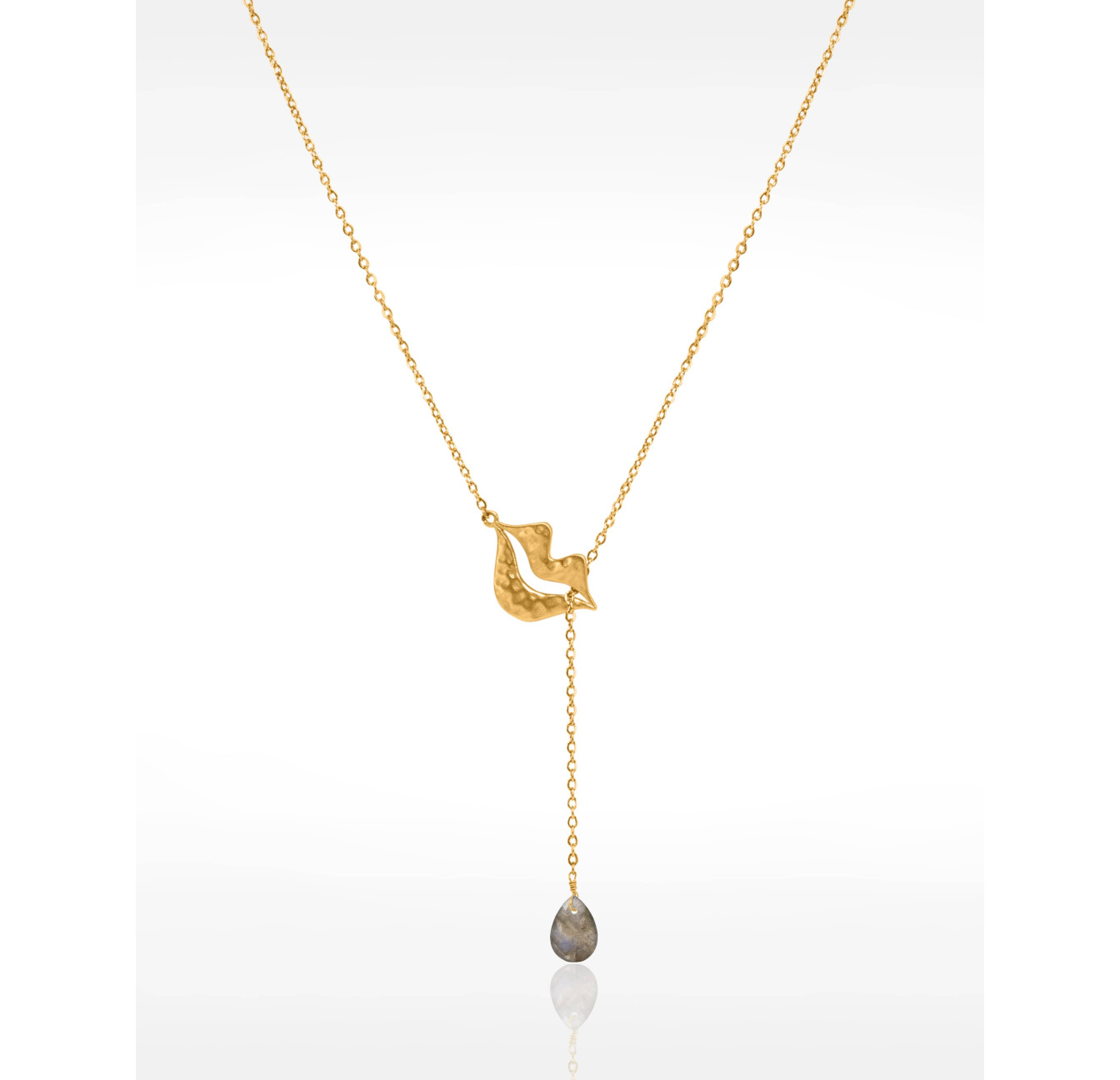 Gold-plated stainless steel tie necklace with labradorite pear - HÉRA