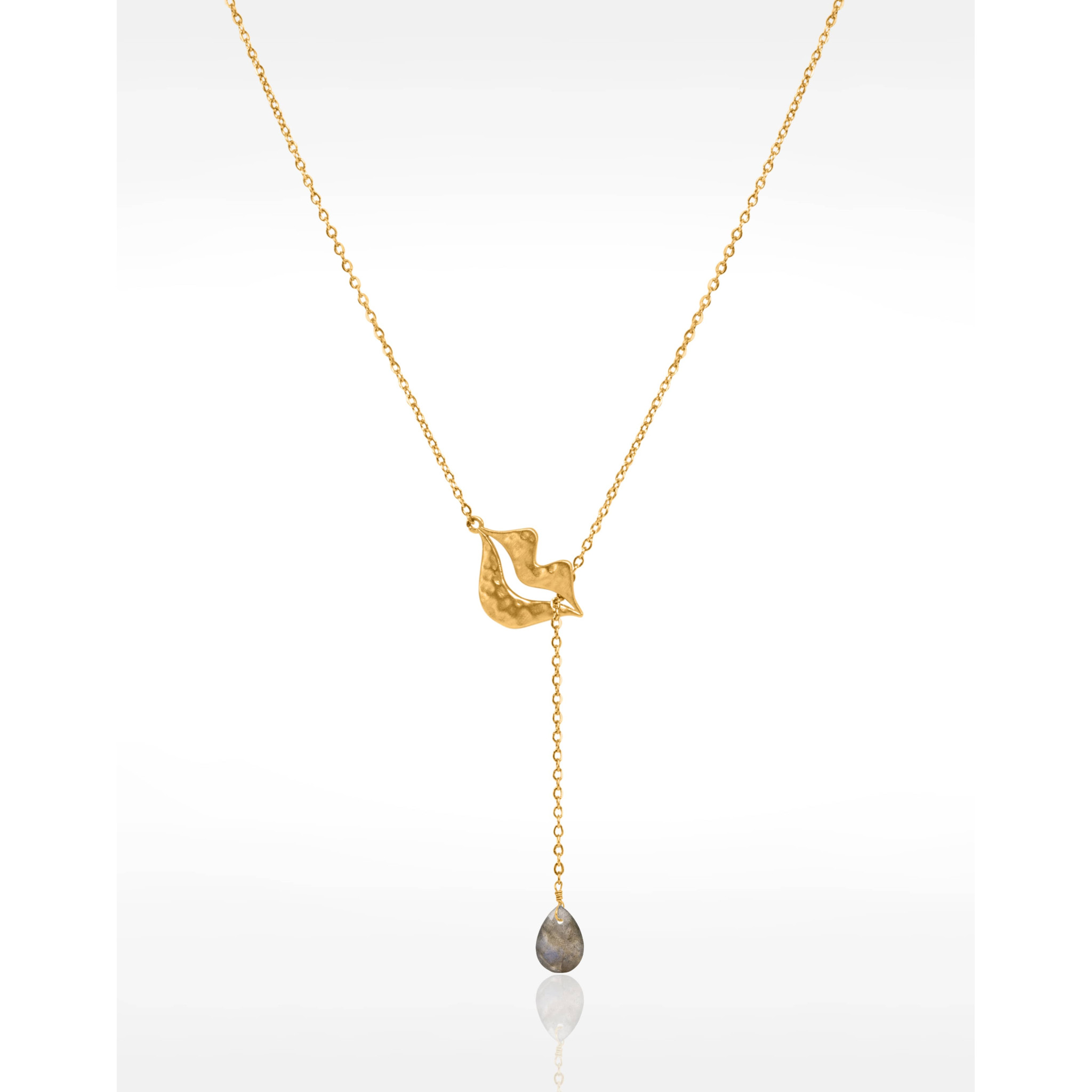 Gold-plated stainless steel tie necklace with labradorite pear - HÉRA | Gloria Balensi