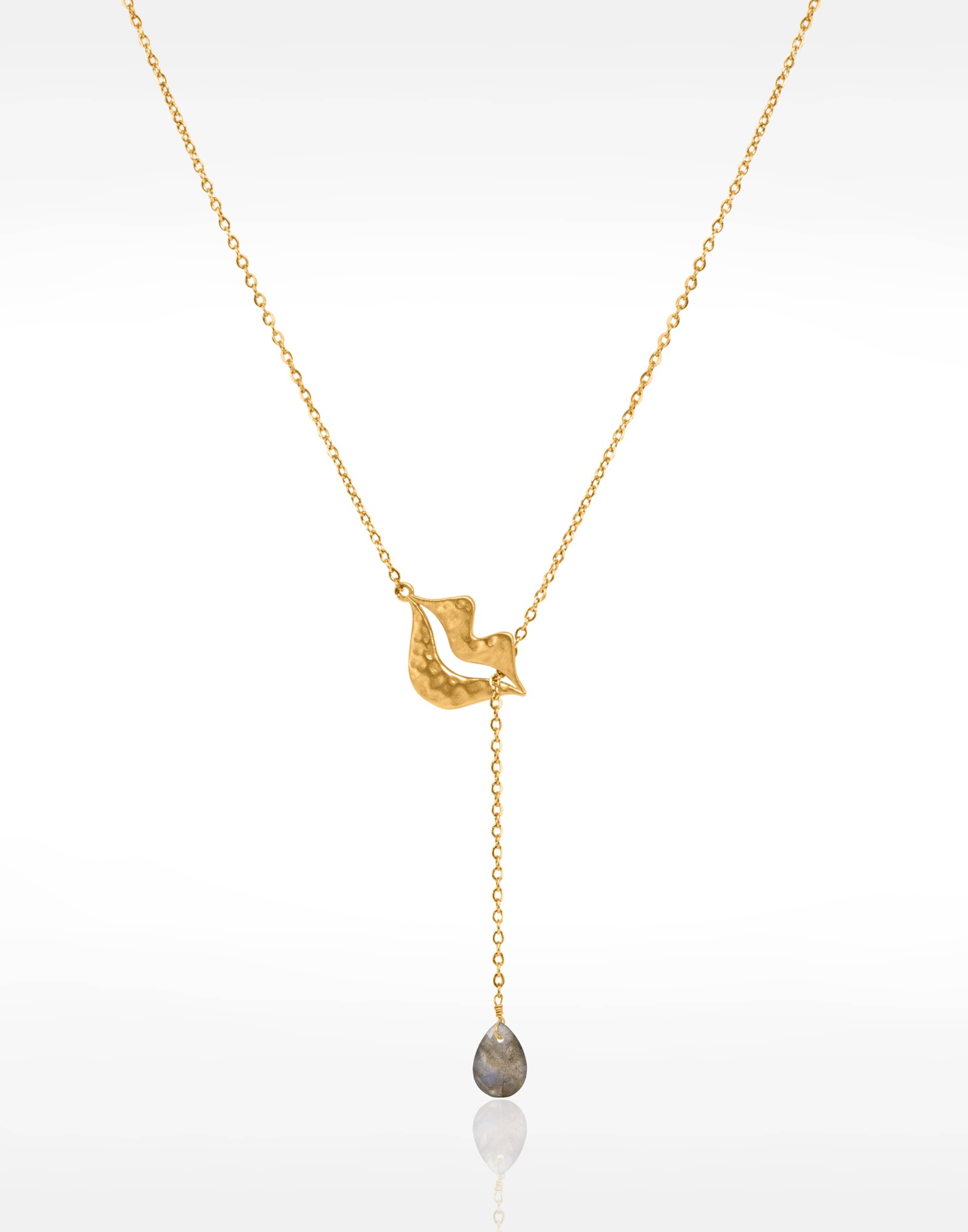 Gold-plated stainless steel tie necklace with labradorite pear - HÉRA | Gloria Balensi