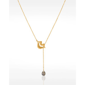 Gold-plated stainless steel tie necklace with labradorite pear - HÉRA
