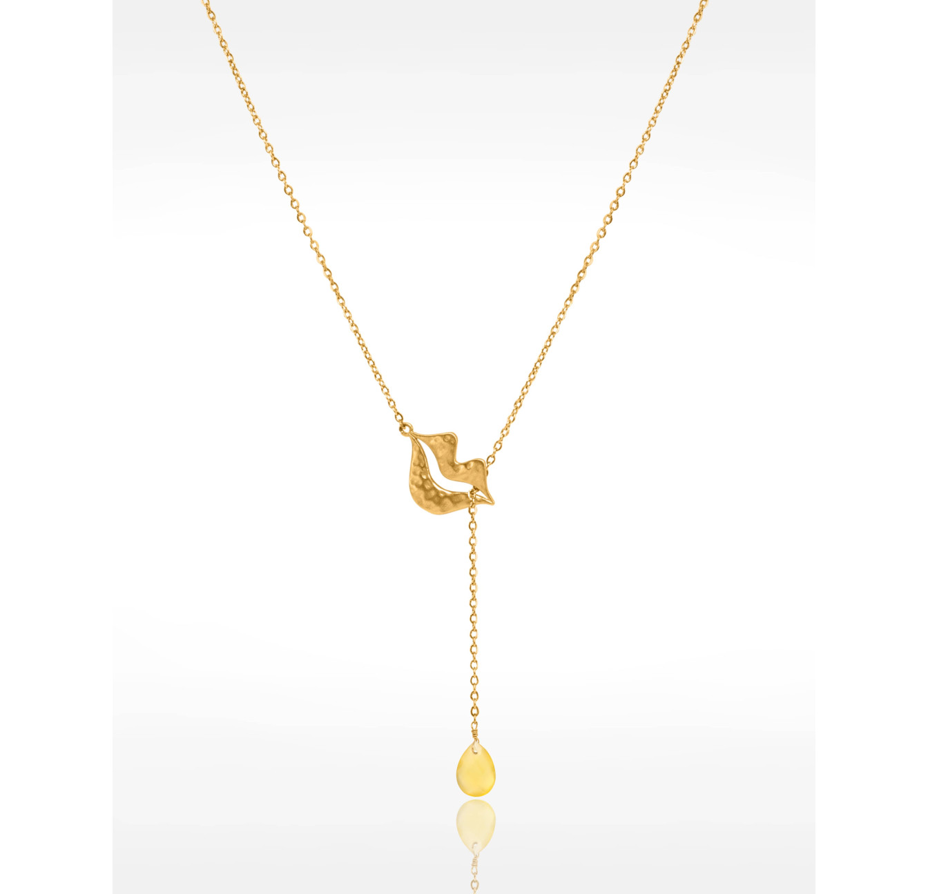 Gold-plated stainless steel tie necklace with yellow chalcedony pear - HÉRA