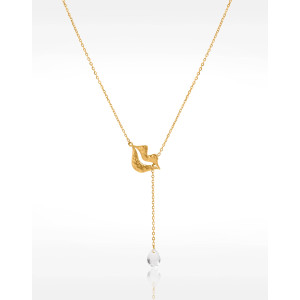 Gold-plated stainless steel tie necklace with rock crystal pear - HÉRA