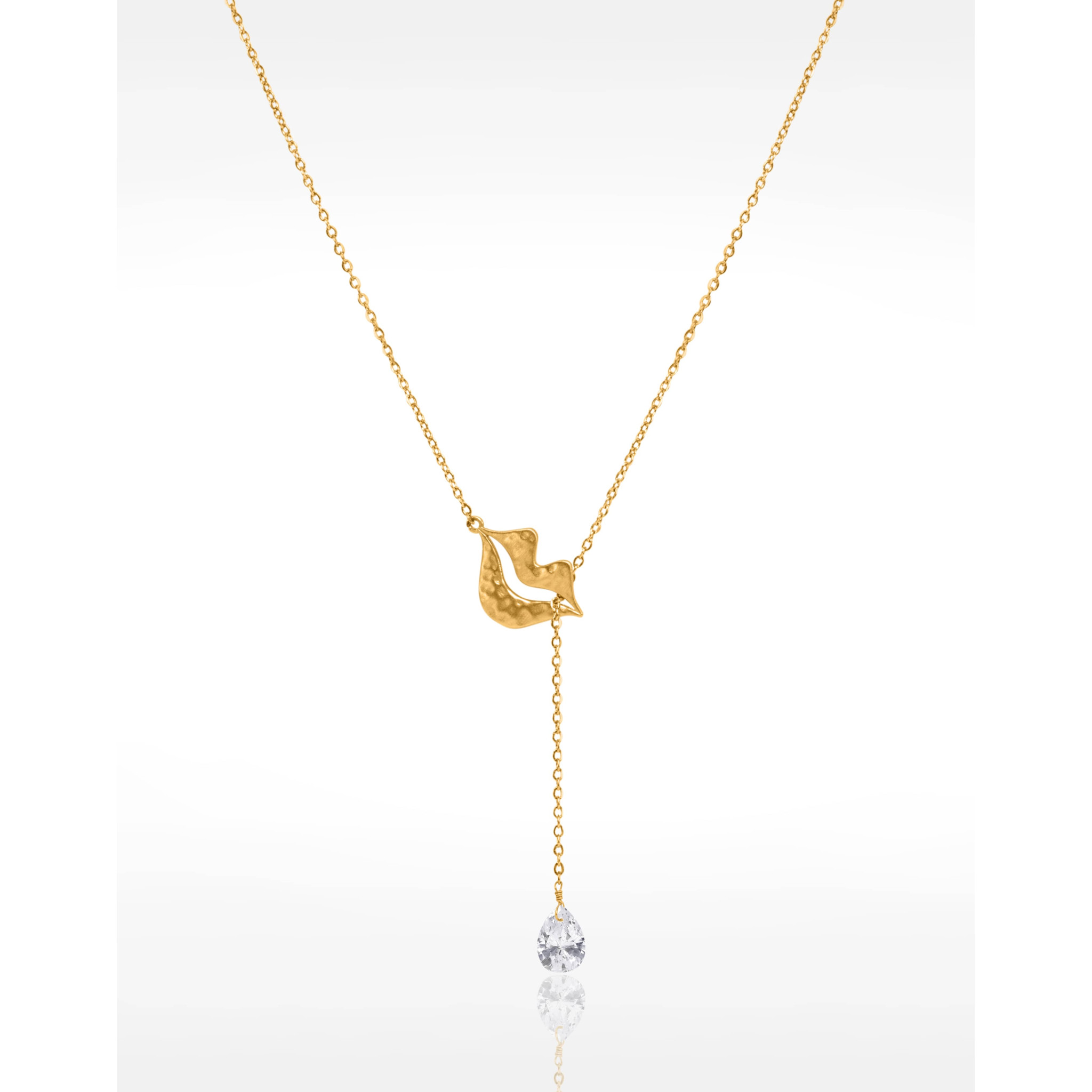 Gold-plated stainless steel tie necklace with zircon pear - HÉRA| Gloria Balensi