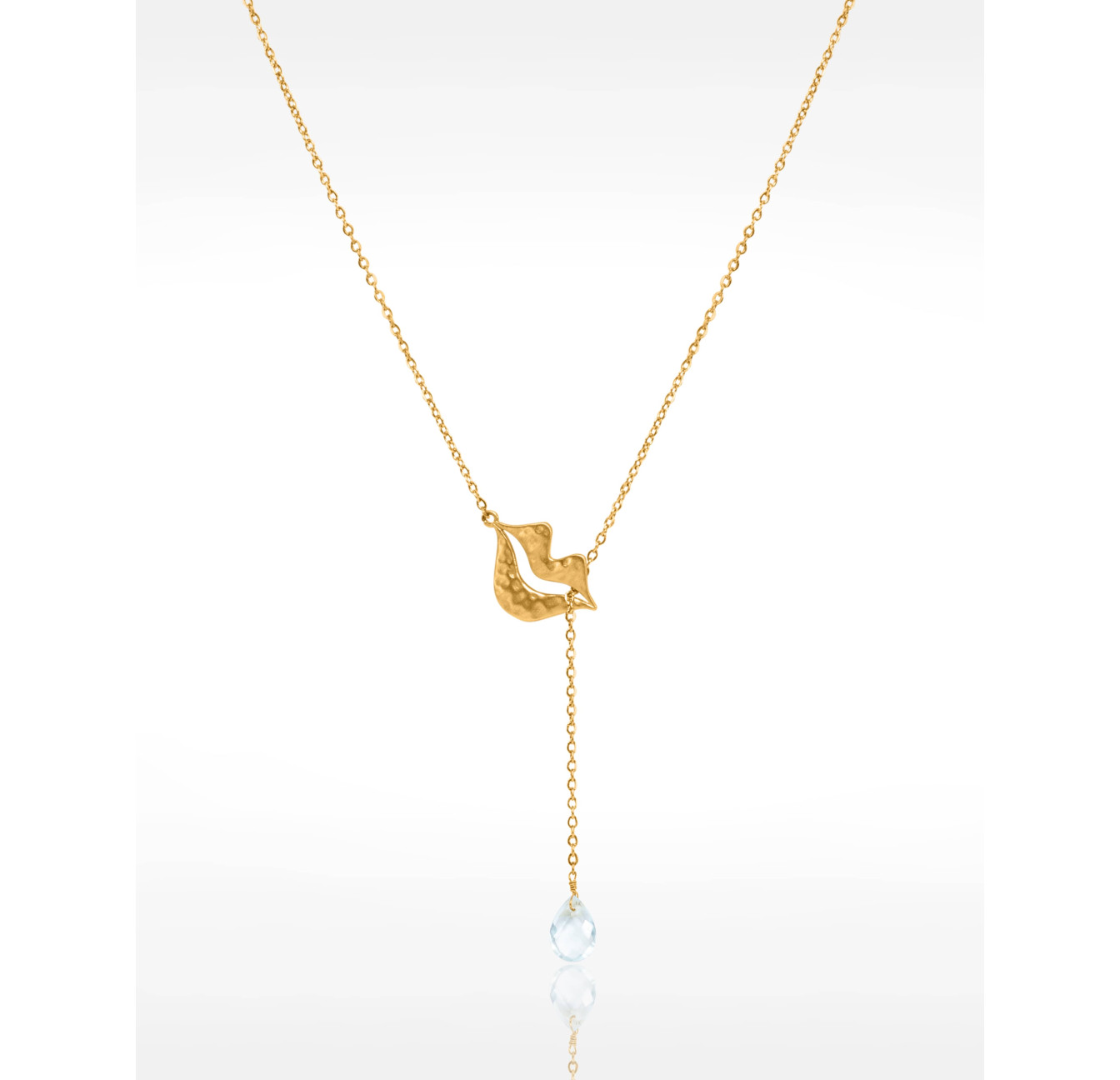 Gold-plated stainless steel tie necklace with aquamarine pear - HÉRA