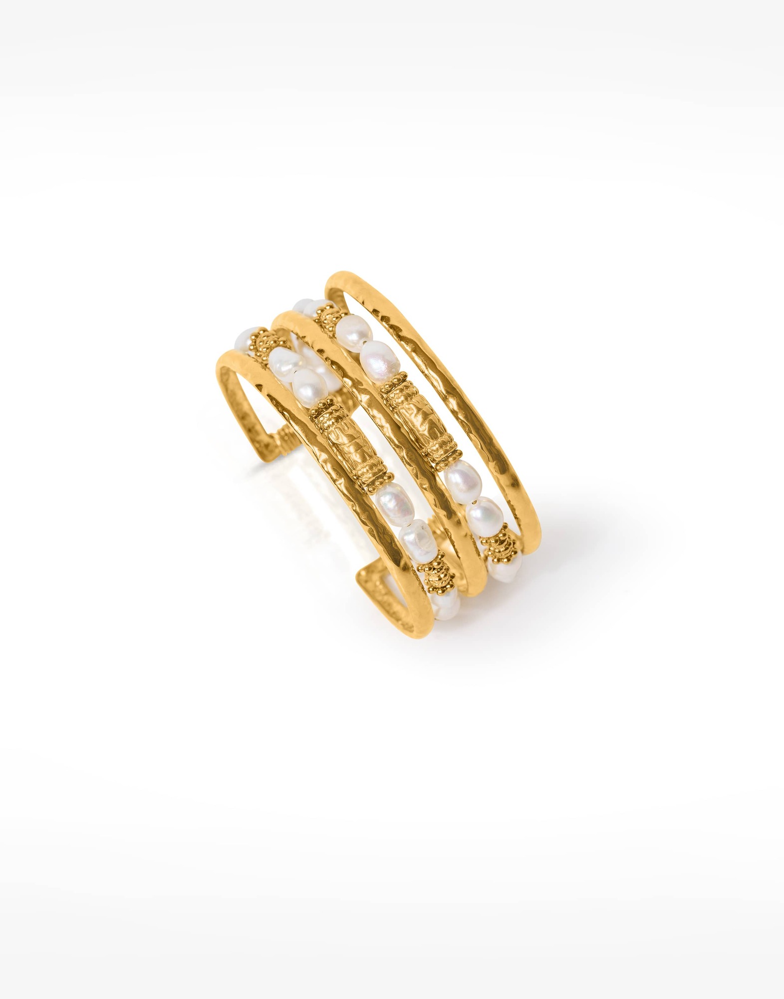 Bracelet Manchette en acier inoxydable Double Rang en Perles de Culture et pièces antique -ANTAYA|Gloria Balensi