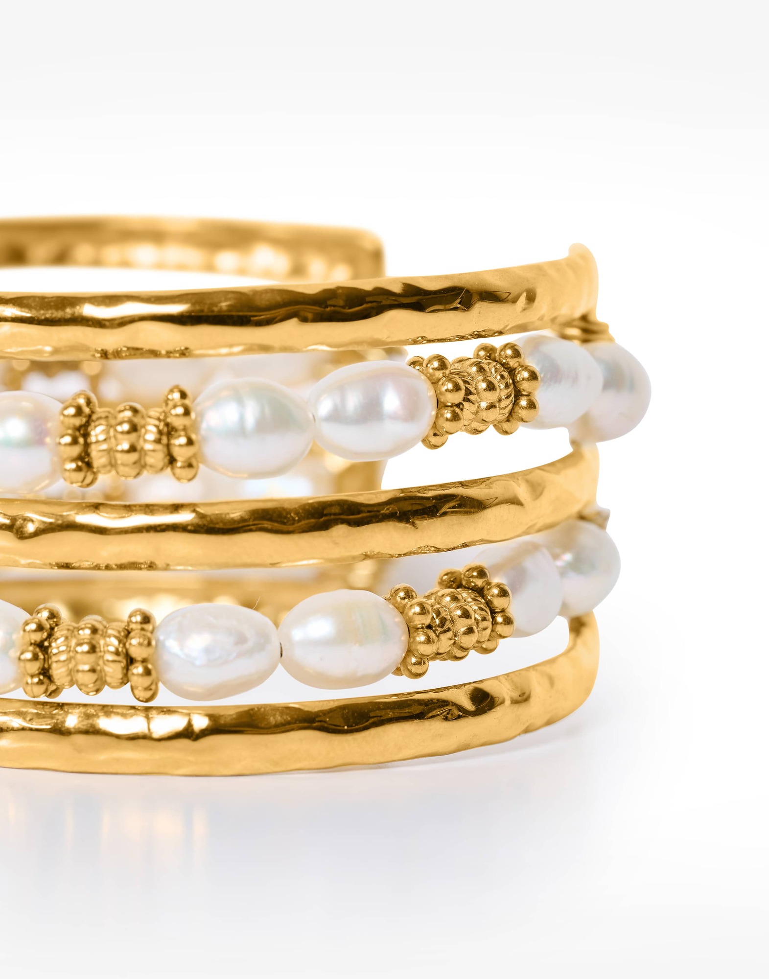 Double Row Cultured Pearl & Antique Piece Stainless Steel Cuff Bracelet -ANTAYA |Gloria Balensi