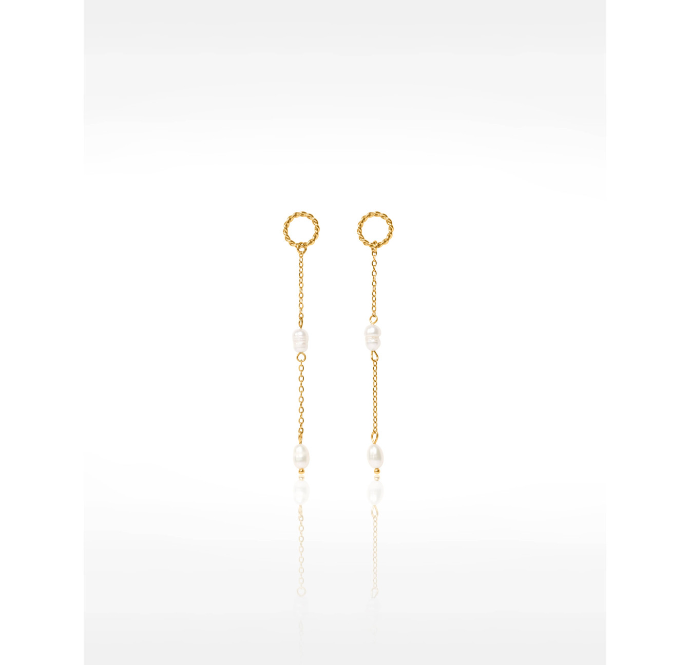 Twisted hoop earrings in gold-plated stainless steel, chain & baroque pearls - LOU