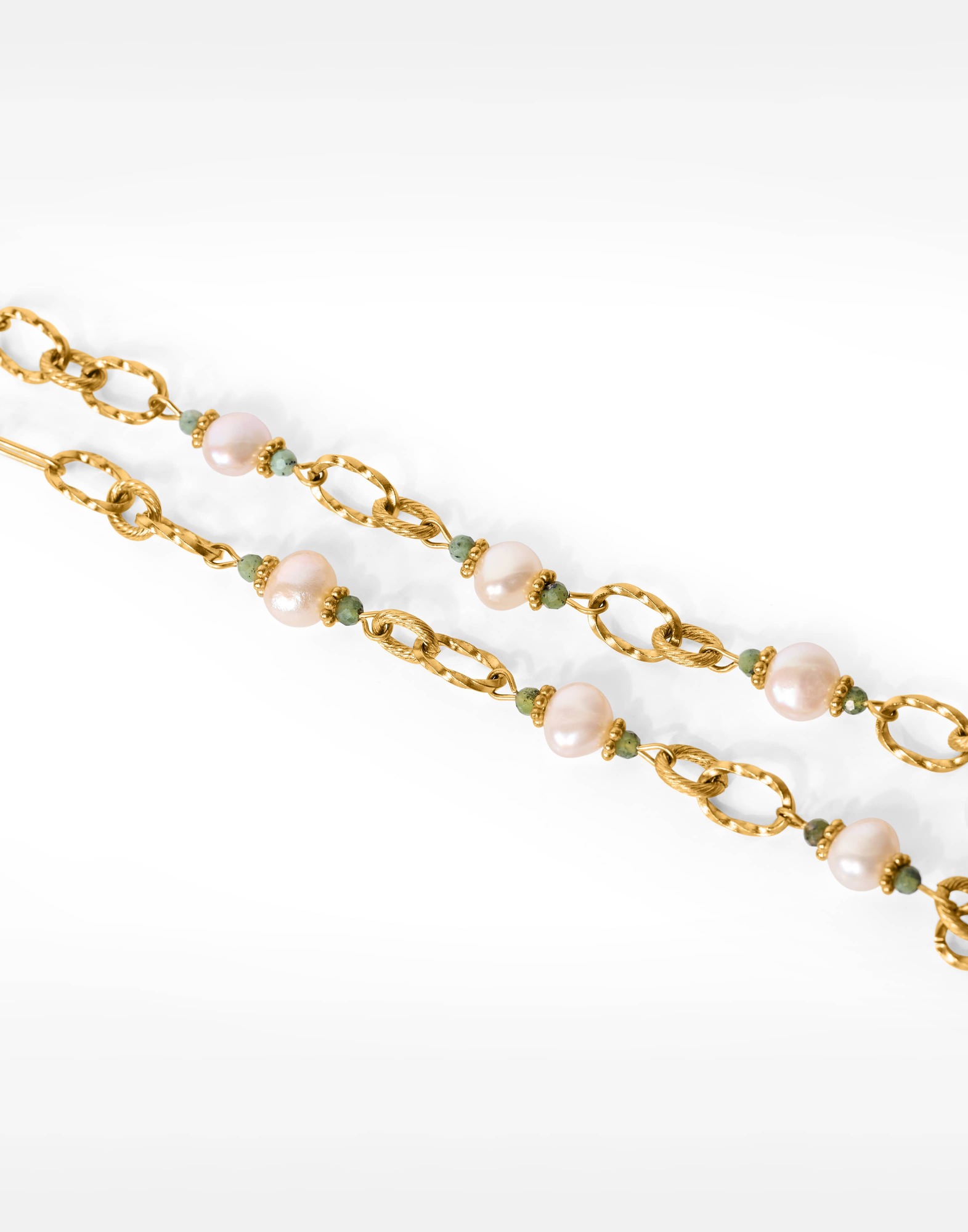Stainless steel choker necklace with pink cultured pearl and green jasper - ATHEA | Gloria Balensi Paris jewelry