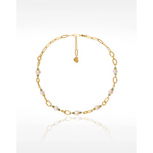 Collier ras de cou perles de culture roses, jaspe vert, acier inoxydable – ATHEA
