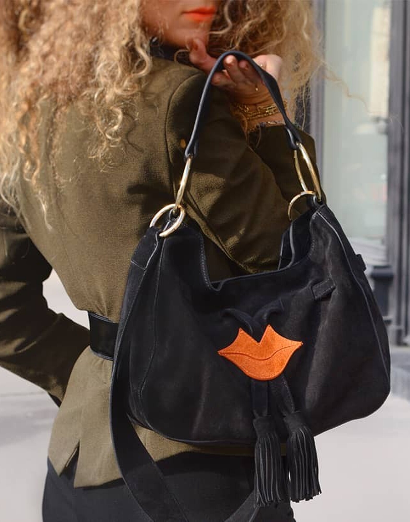 Black and orange MIKI CITY soft tote bag |Gloria Balensi
