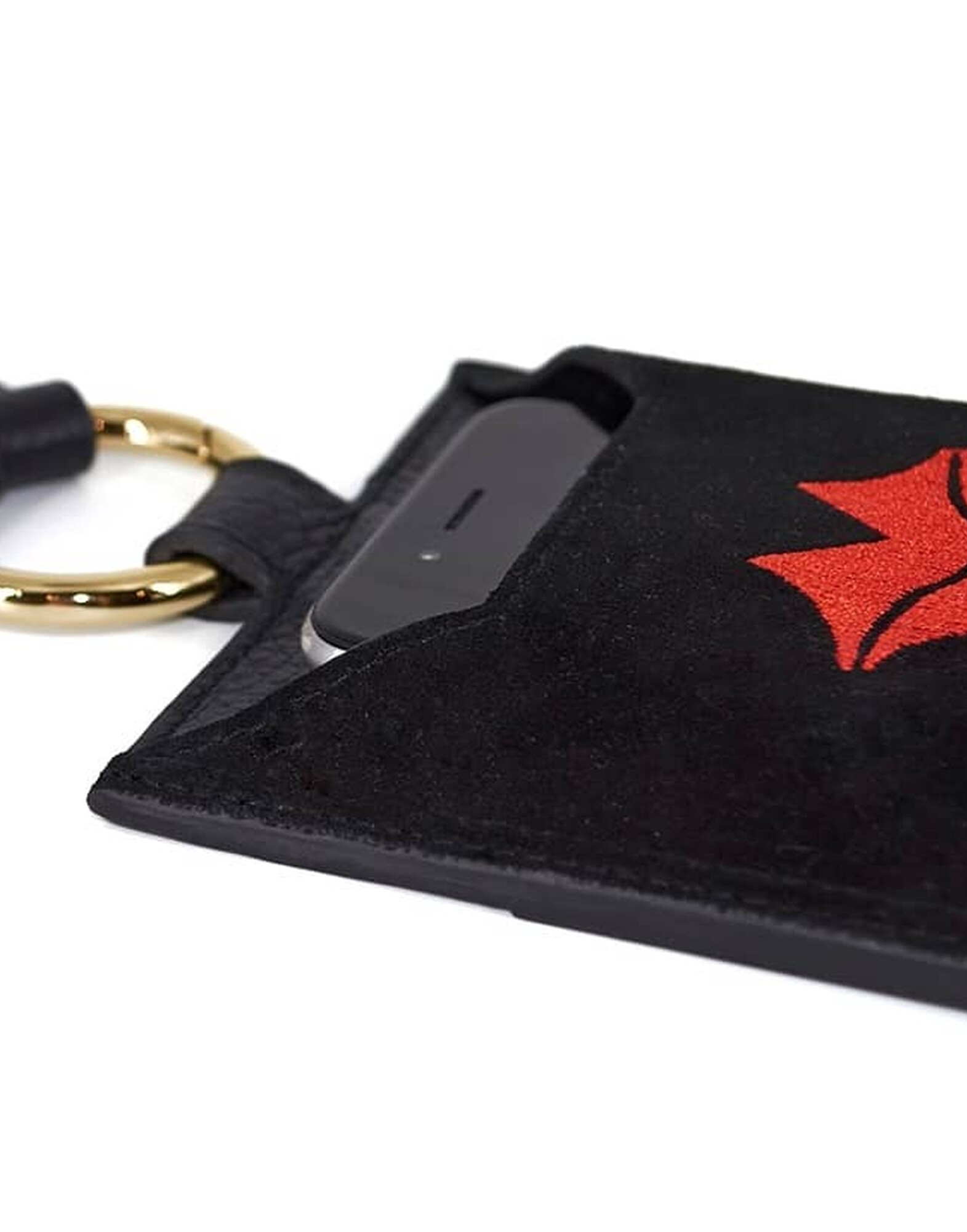 Pochette téléphone noir TÉLI, broderie bouche rouge |Gloria Balensi