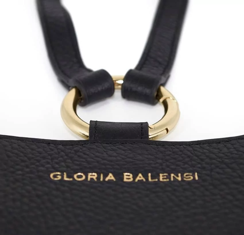 Pochette téléphone noir cuir, broderie bouche or TÉLI |Gloria Balensi