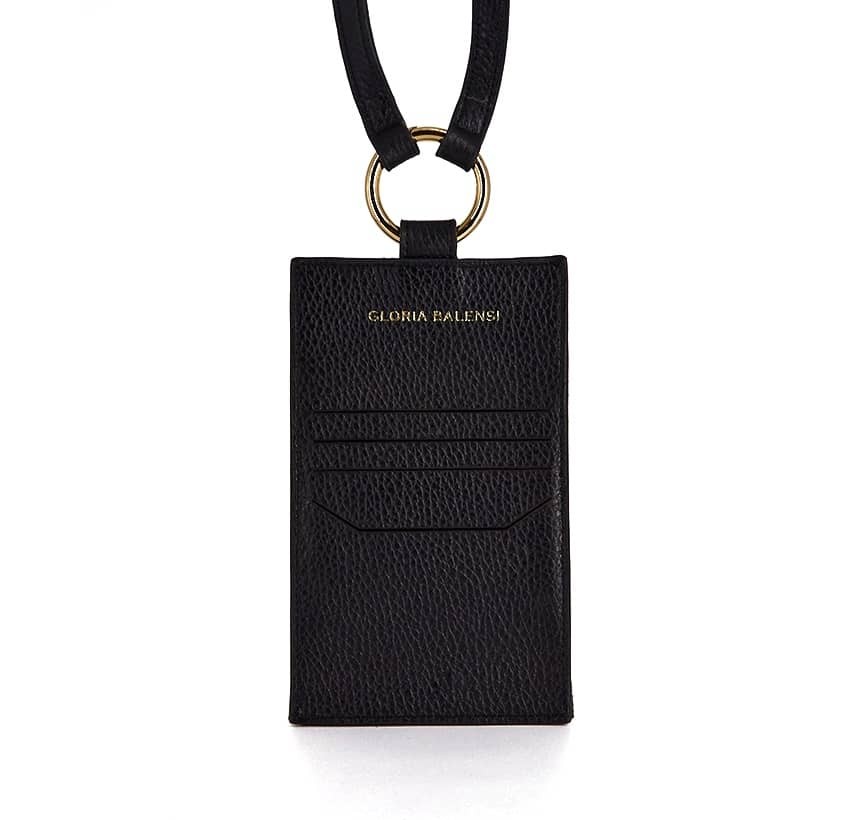 Black and gold velvet leather TELI phone pouch, back view | Gloria Balensi