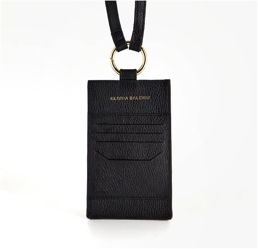 Black and orange velvet leather TELI phone pouch, back view | Gloria Balensi