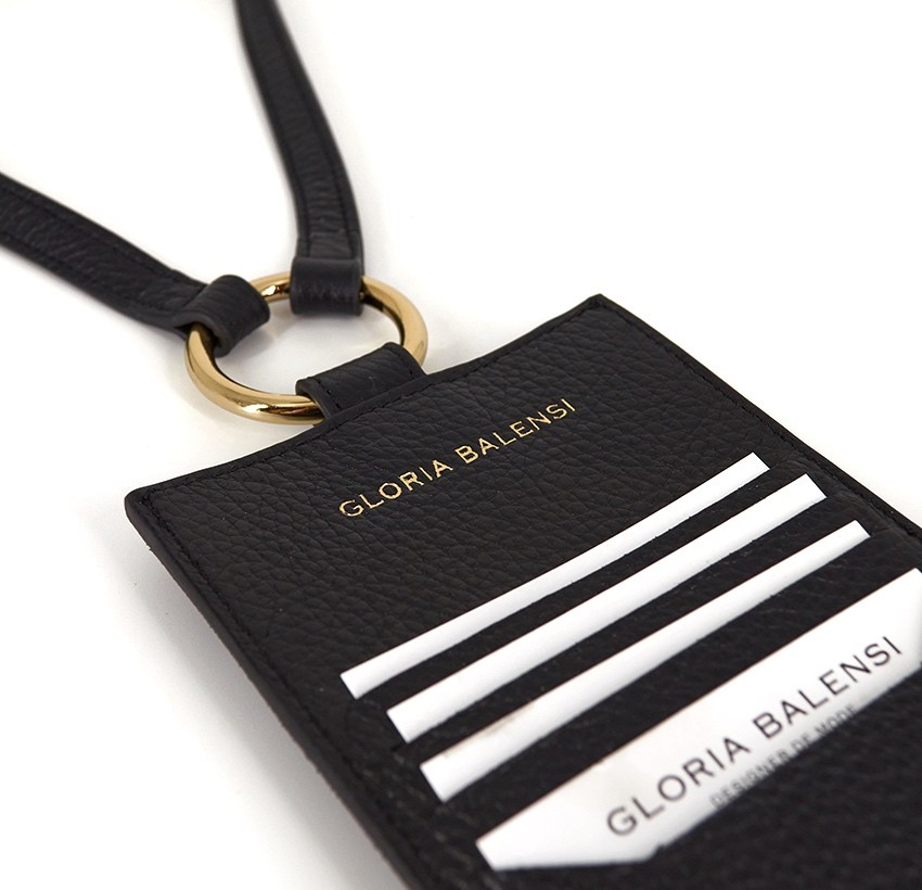 Black and orange velvet leather TELI phone pouch, zoom view back | Gloria Balensi