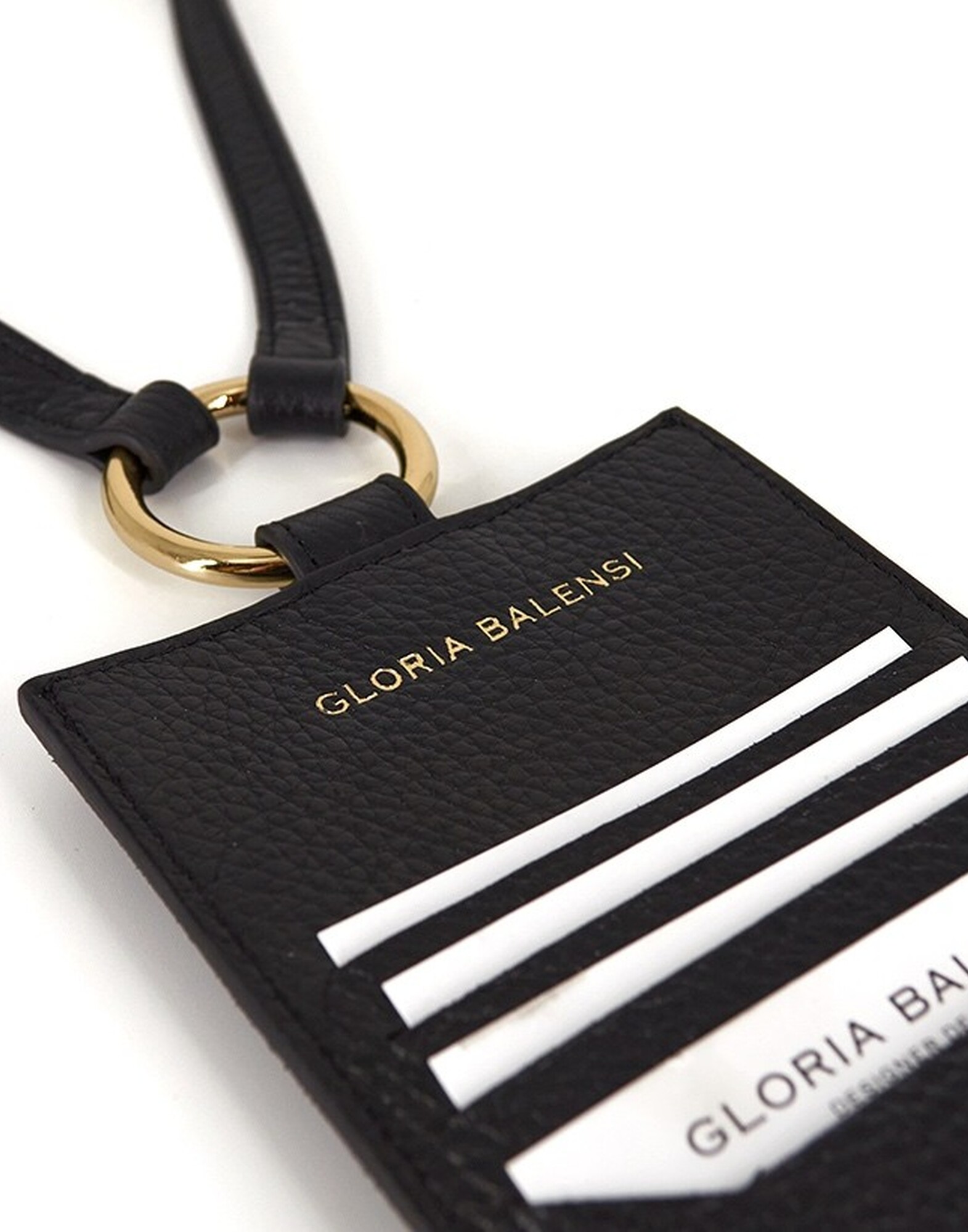 Pochette téléphone noir cuir, broderie bouche rose TÉLI |Gloria Balensi