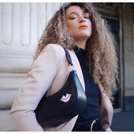 MIA black and pink baguette bag in cowhide leather, look 1 view | Gloria Balensi