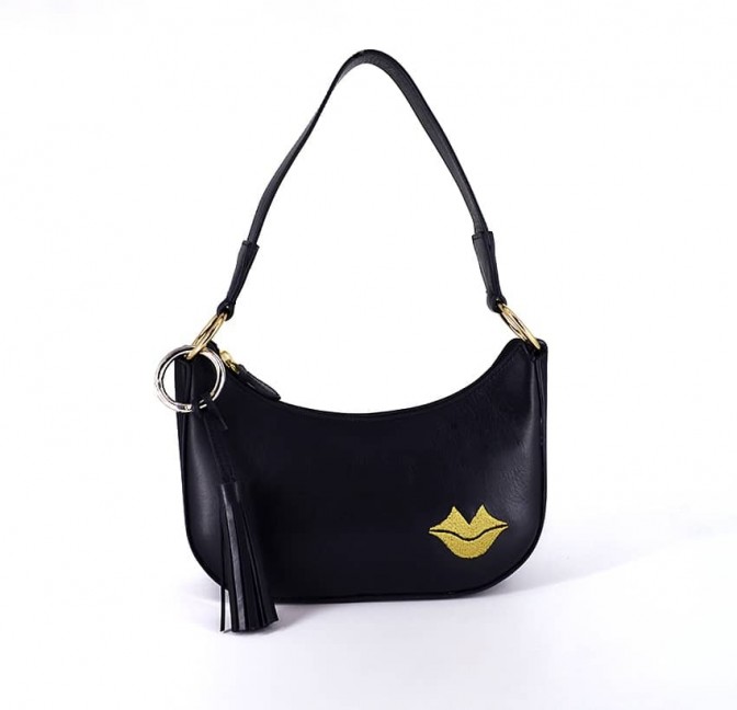 MIA black and gold baguette bag in cowhide leather, front view | Gloria Balensi