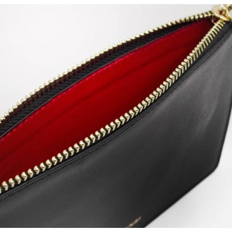 Black leather Zipped pouch ISADORA, red mouth , lining view | Gloria Balensi