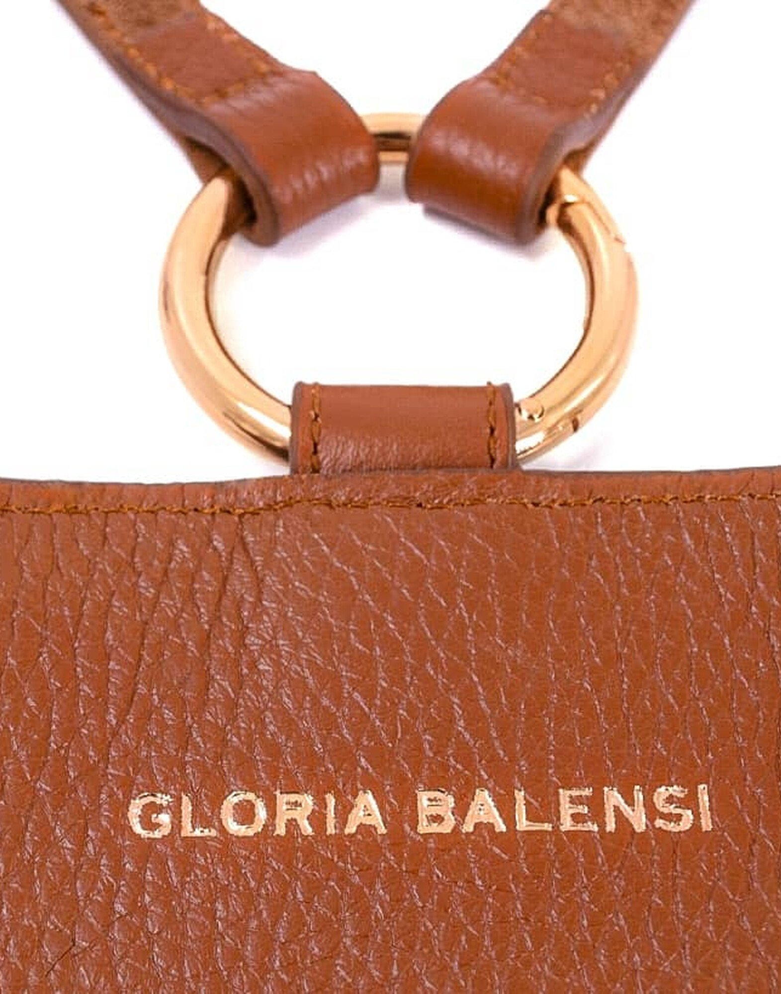 Pochette téléphone camel cuir, broderie bouche beige TÉLI |Gloria Balensi