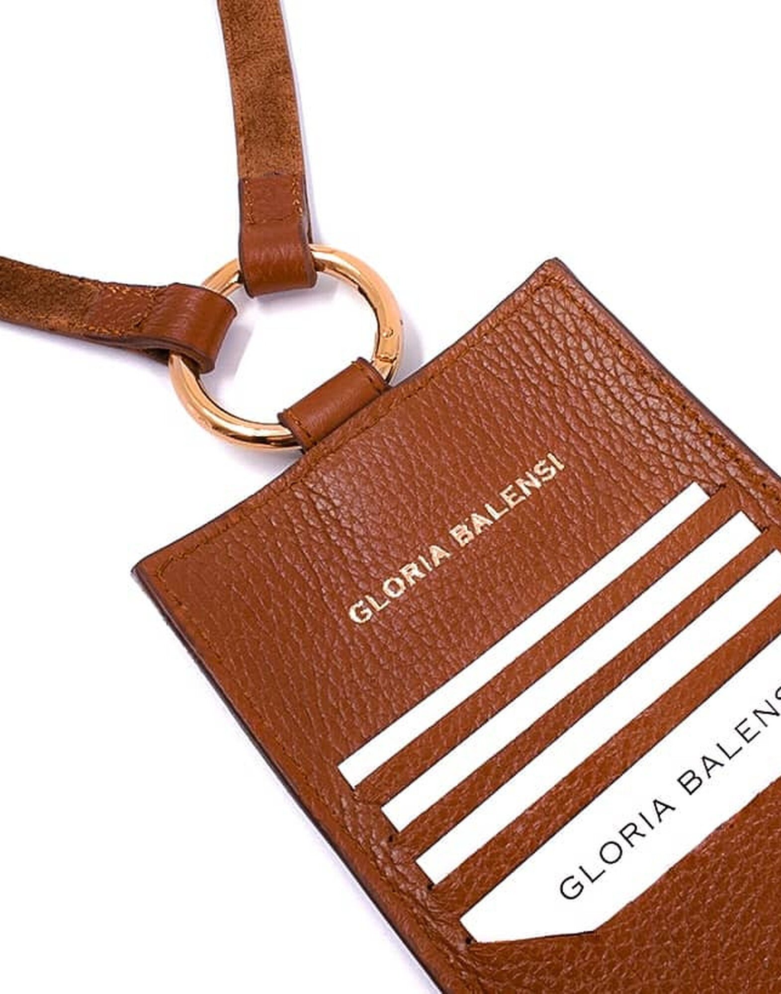 Pochette téléphone camel cuir, broderie bouche beige TÉLI |Gloria Balensi