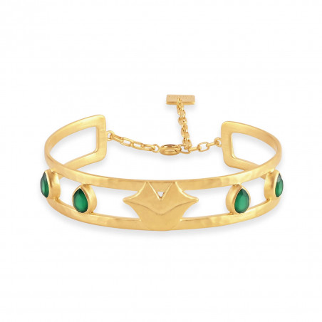 Bracelet jonc plaqué or OLYMPE avec Onyx vert, vue devant | Gloria Balensi