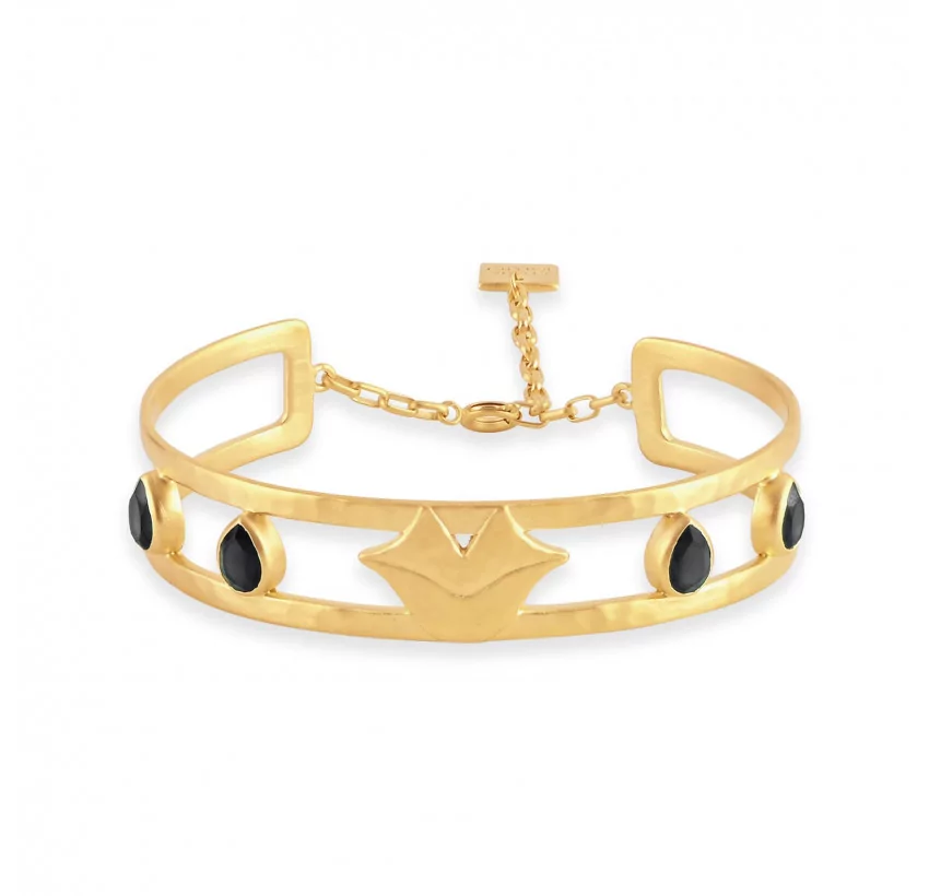 Gold-plated bracelet OLYMPE with black Onyx |Gloria Balensi