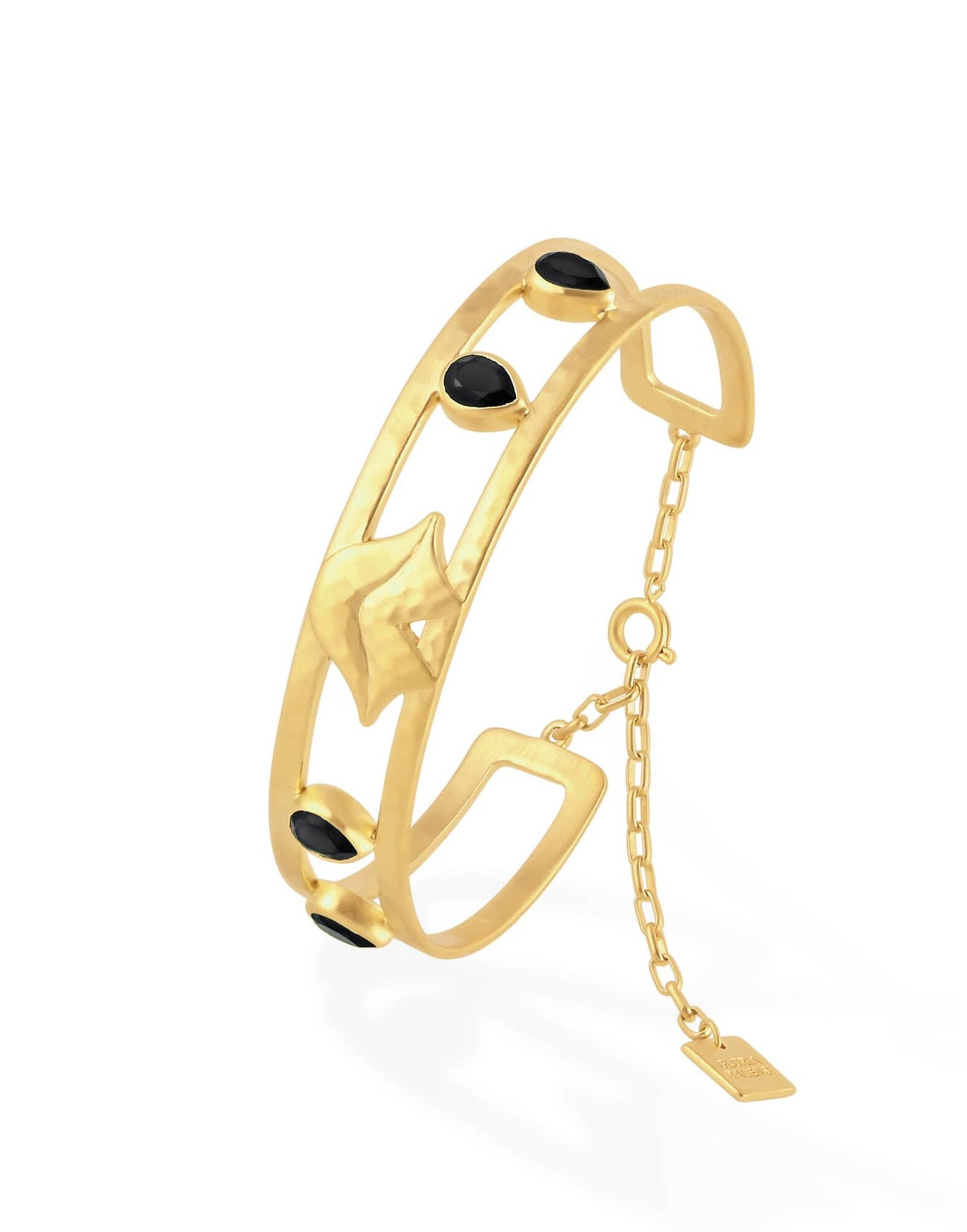 Bracelet jonc plaqué or OLYMPE avec Onyx noir |Gloria Balensi