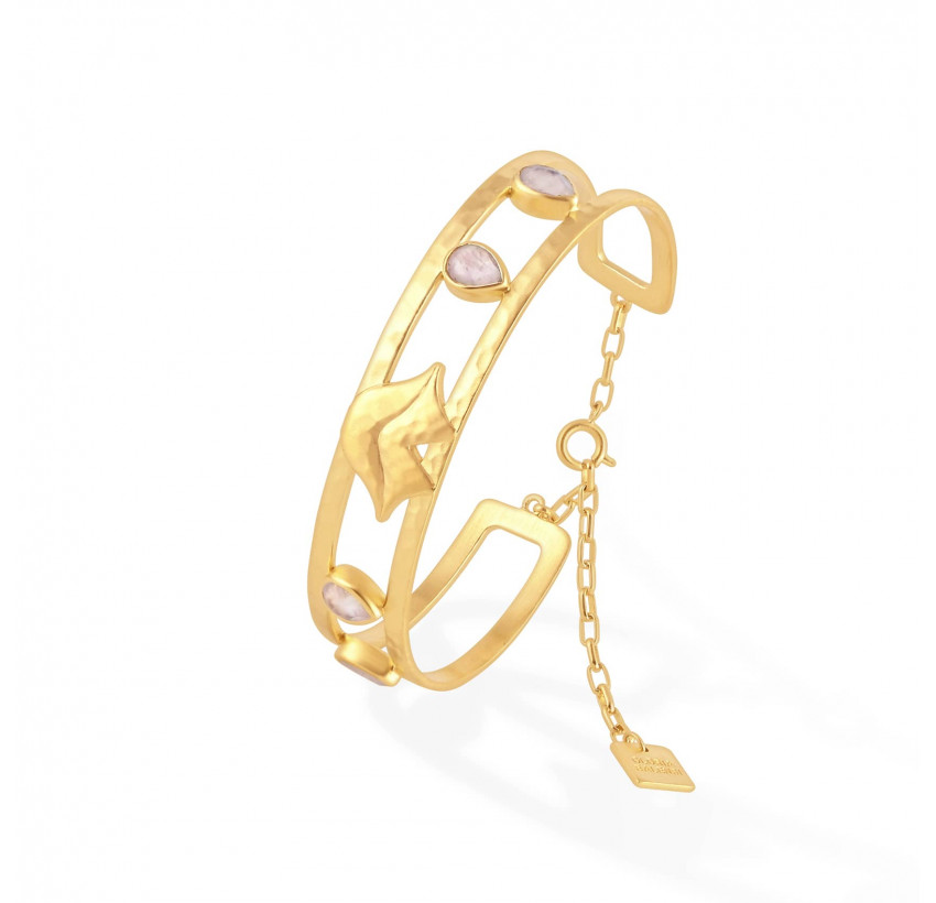 Gold-plated bracelet OLYMPE with pink quartz, side view | Gloria Balensi