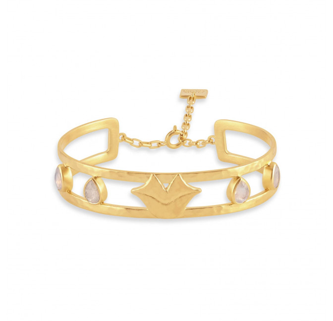 Gold-plated bracelet OLYMPE with pink quartz, front view | Gloria Balensi