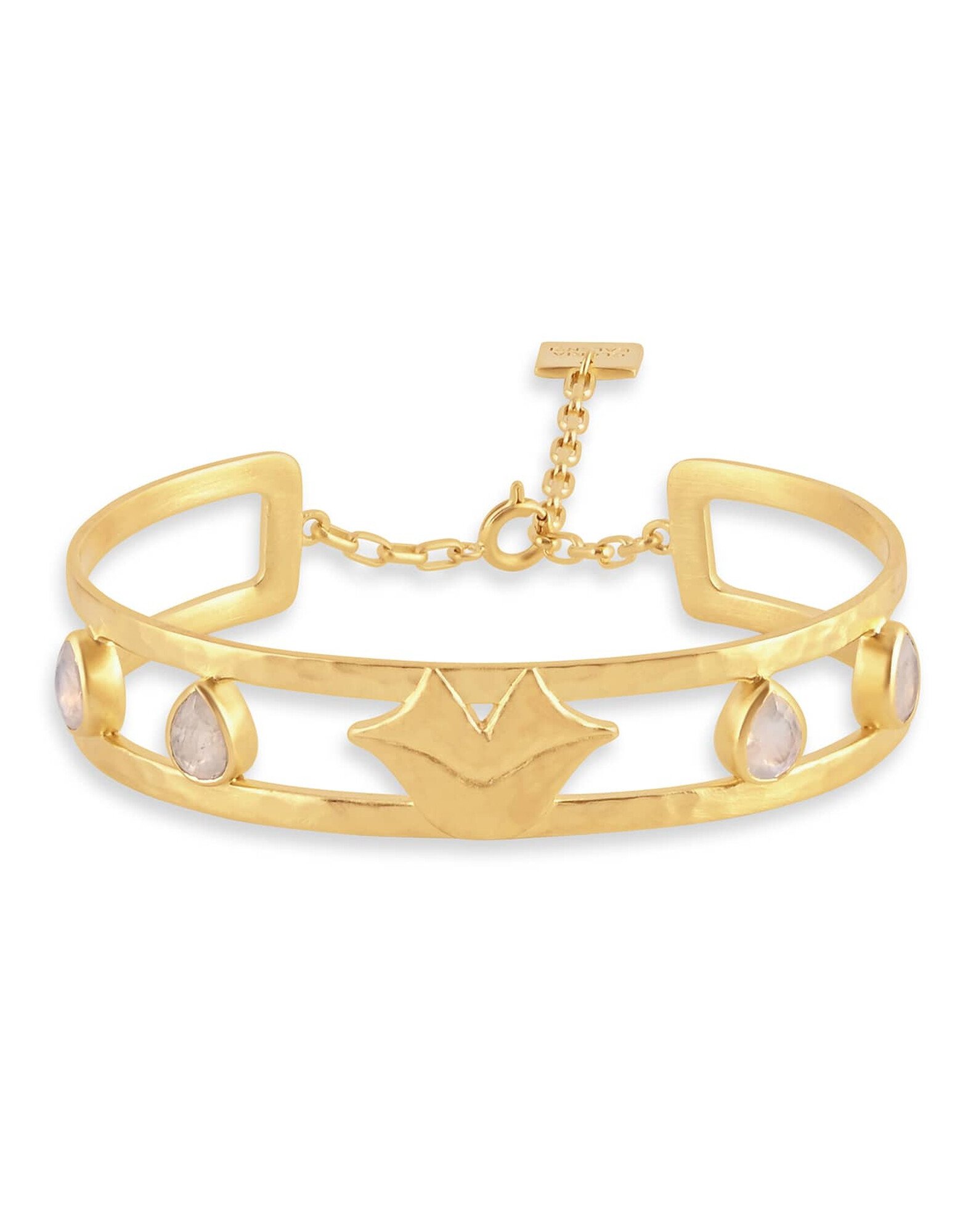Bracelet jonc plaqué or OLYMPE avec quartz rose |Gloria Balensi