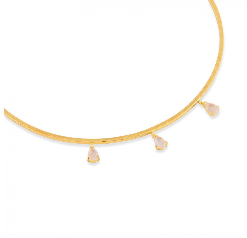 NAYA torque necklace with pink quartz, view zoom on stone | Gloria Balensi