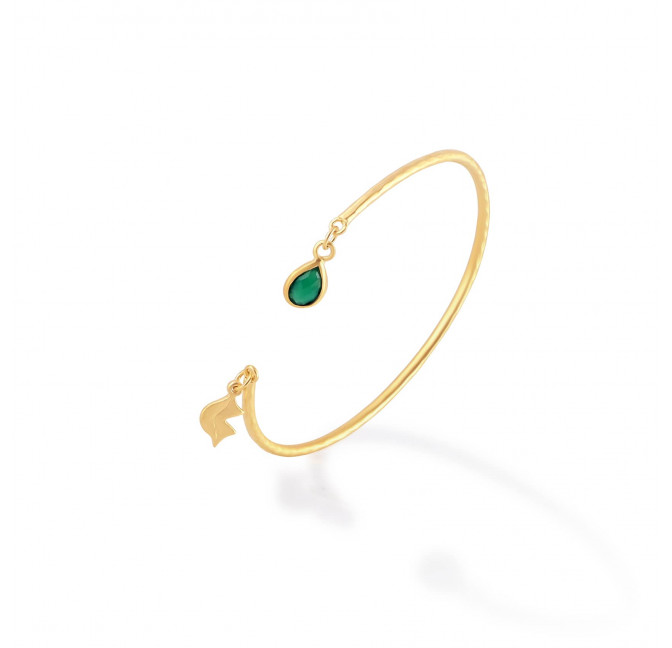 Bracelet Jonc plaqué or AVA avec pierre naturelle en Onyx vert, vue profil | Gloria Balensi